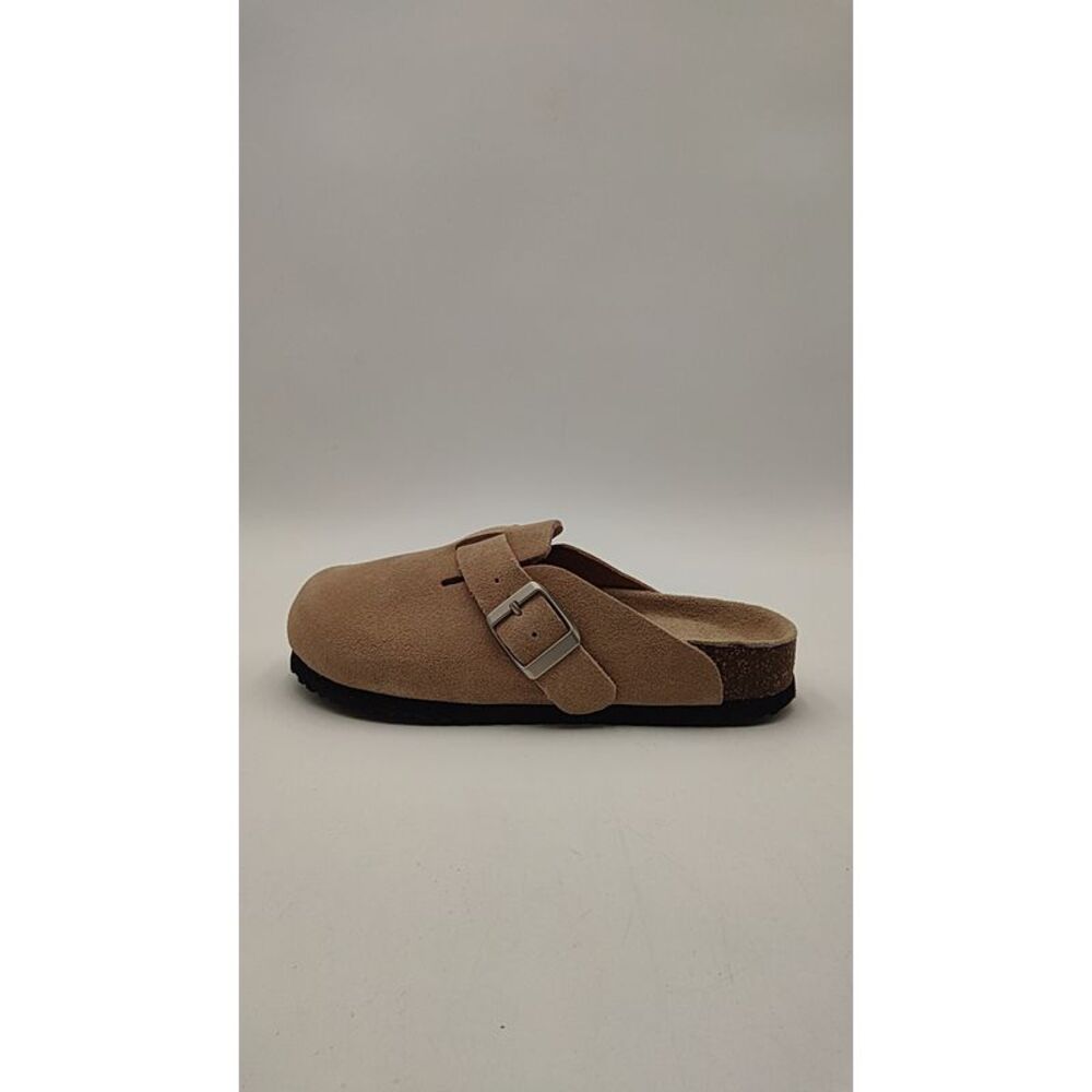 Quince Beige Suede Slip-On Clog with Buckle